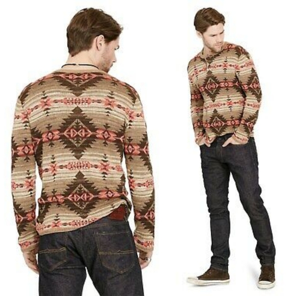 Ralph Lauren Denim & Supply Henley Sweater Size Medium Print - Picture 2 of 16